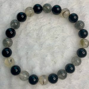 Agate and Black Tourmaline Beaded Crystal Bracelet/Anklet
